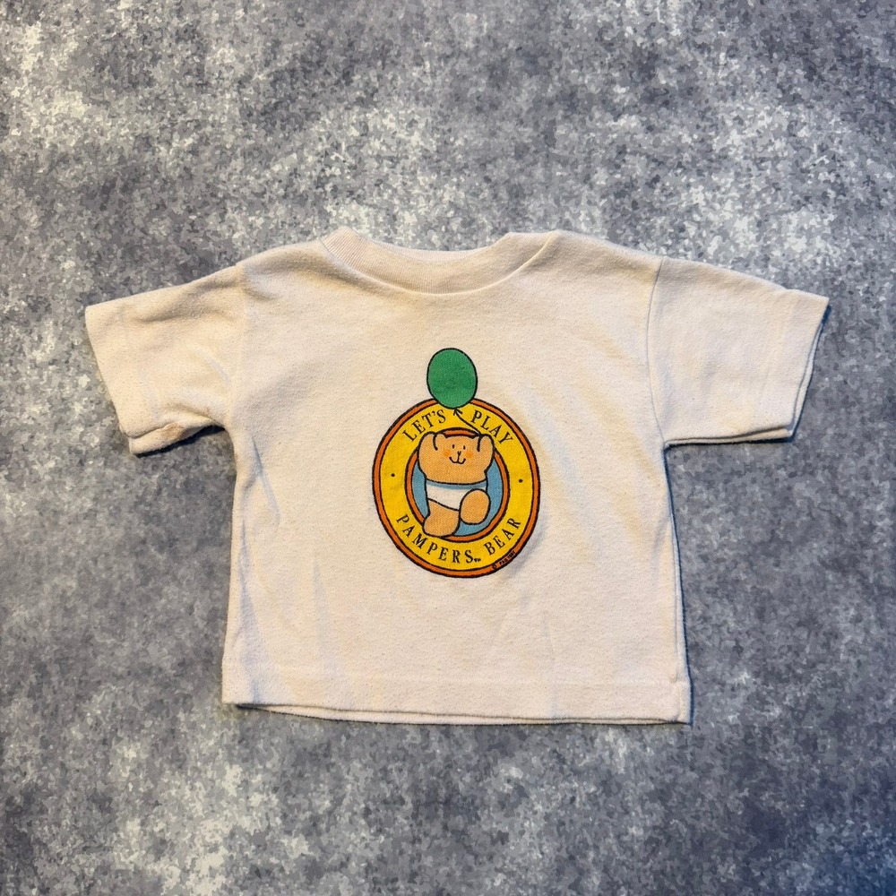 Vintage Kids Pamper Bear Lets Play Graphic‎ T Shirt Infant 0-3 months